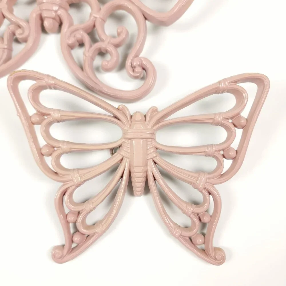 Lot of 2 Vintage Homco Pink Butterflies Wall Decor‎